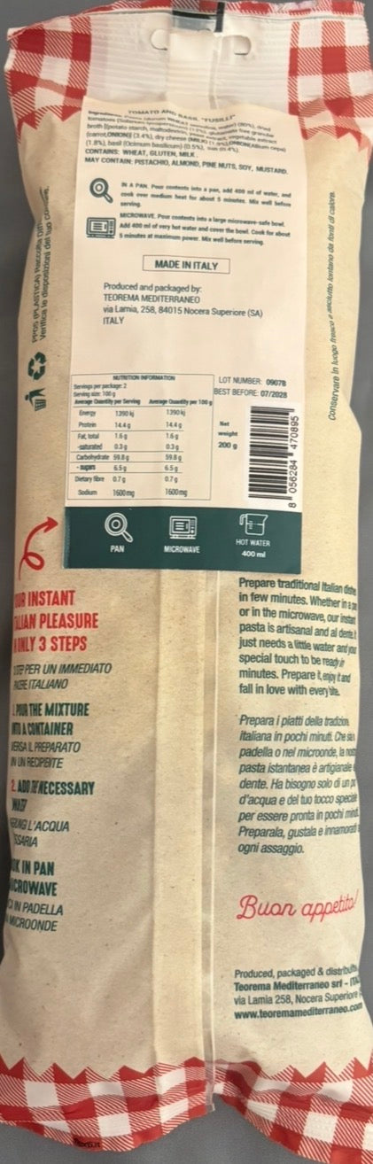 🍝 Pasta artigianala  Instant Fusilli Pomodoro e Basilico / parta istant rosii si busuioc