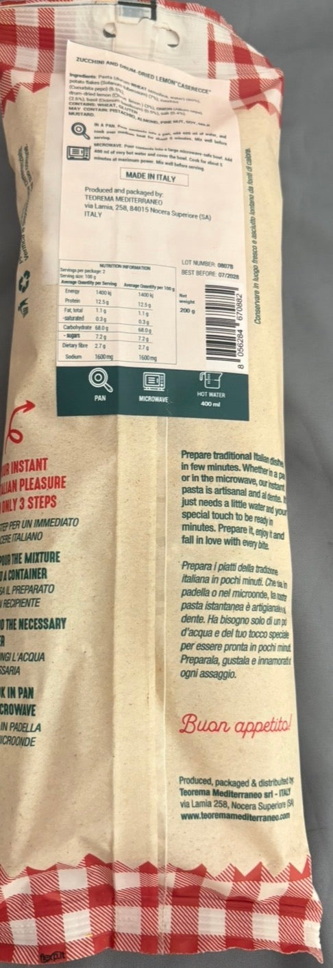 Paste instant cu dovlecei si lamaie uscata la soare