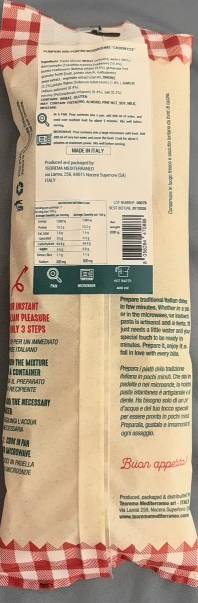 Paste Instant Caserecce cu Dovleac și Hribi – 5 Minutes to Italy, 200g