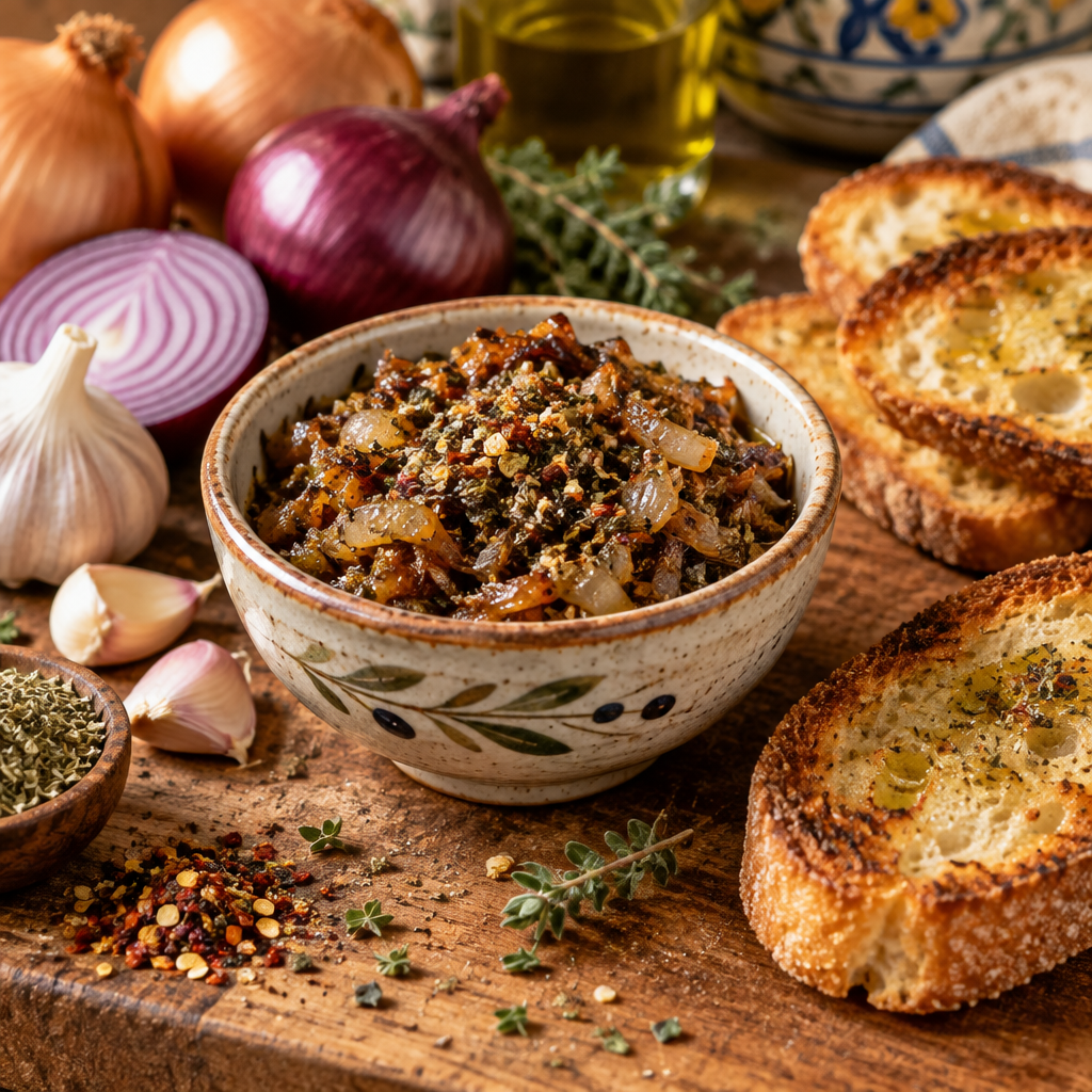 🧅 Mix pentru Bruschete cu Ceapă – Tradiție și Dulceață Mediteraneeană